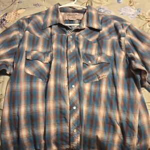 Wrangler Blue and Brown Plaid Western Button-Down Shirt - Men